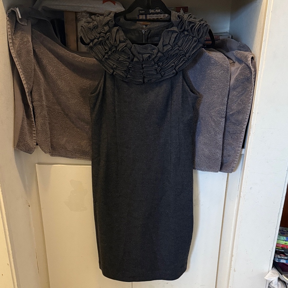 Banana Republic Monogram Charcoal Wool Ruffled Top Cocktail Dress